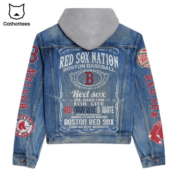 Boston Red Sox Nation Red Sox Die Hard Fan For Life Hooded Denim Jacket