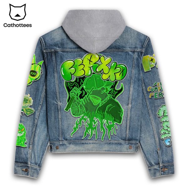 Ferxxo Feliz Cumpleanos Design Hooded Denim Jacket