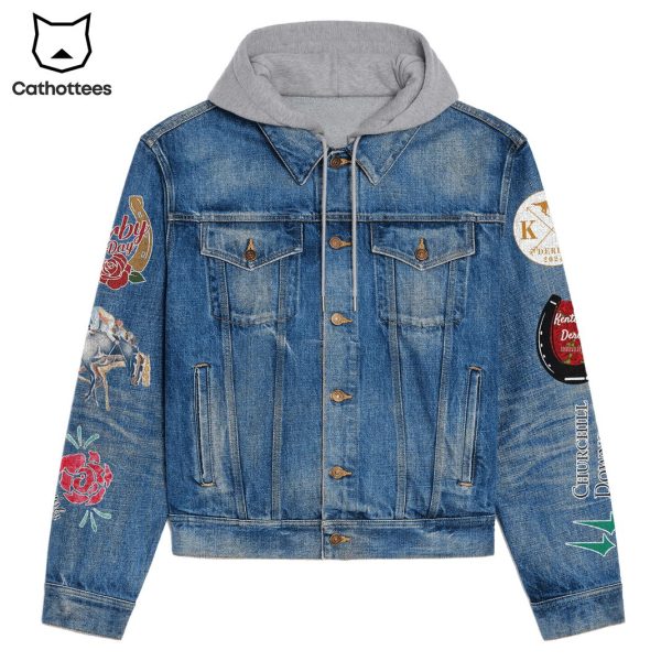 Kentucky Derby 15 years Anniversary Churchill Downs Run For The Roess Hooded Denim Jacket