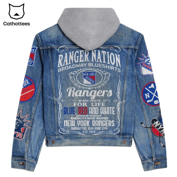 New York Rangers Nation Broadway Blueshirts Hooded Denim Jacket