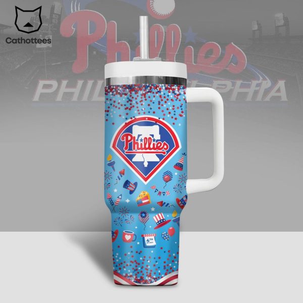 Philadelphia Phillies 4th Of July Tumbler With Handle And Straw