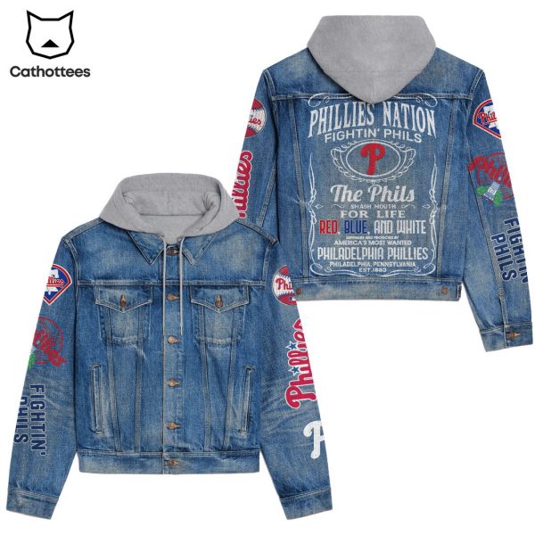 Philadelphia Phillies Smash Mouth For Life Red Blue And White Design Hooded Denim Jacket