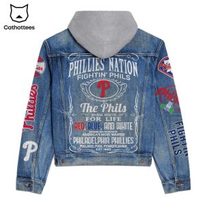 Philadelphia Phillies Smash Mouth For Life Red Blue And White Design Hooded Denim Jacket