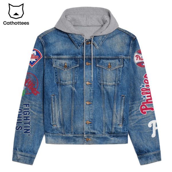 Philadelphia Phillies Smash Mouth For Life Red Blue And White Design Hooded Denim Jacket