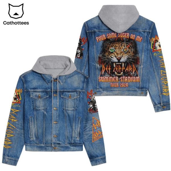 Pour Some Sucer On Me Def Leppard Summer Stadium Tour 2024 Hooded Denim Jacket