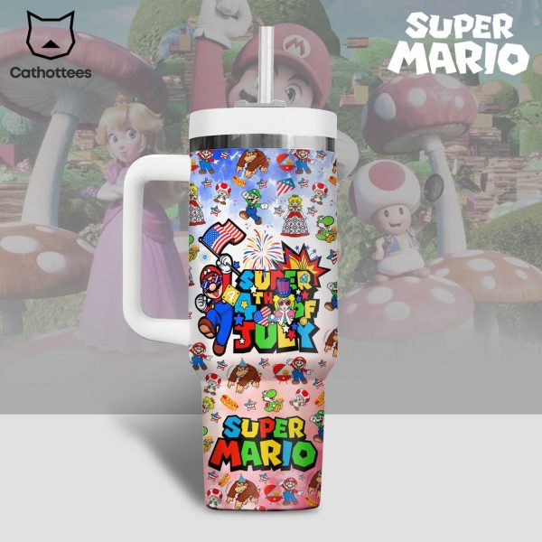 Super Mario Design Tumbler With Handle And Straw