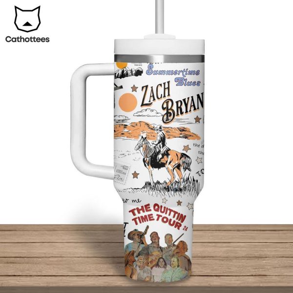 Zach Bryan The Quittin Time Tour 24 Tumbler With Handle And Straw