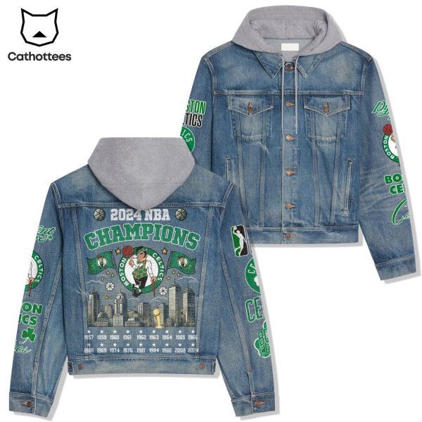 2024 NBA Champions Boston Celtics Hooded Denim Jacket