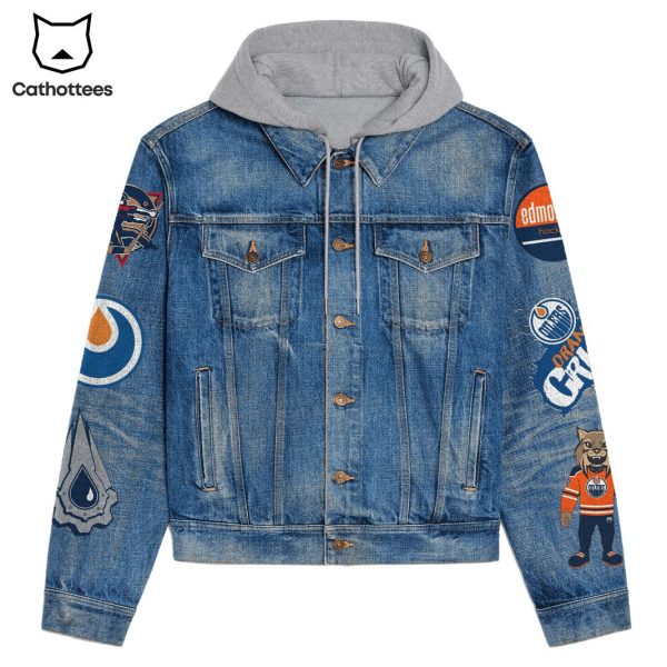 Oiler Nation Edmonton Hockey Hooded Denim Jacket