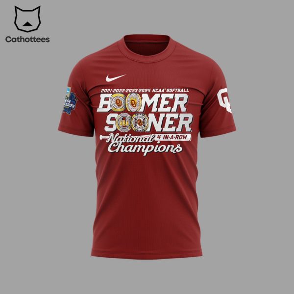 Oklahoma Sooners Four-Peat NCAA Softball Womens College World Series Champions 3D T-Shirt