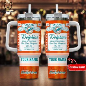 Personalized Miami Dolphins Sport Fan Gift Tumbler With Handle And Straw
