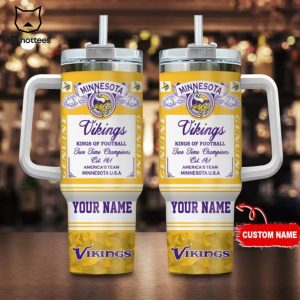 Personalized Minnesota Vikings Sport Fan Gift Tumbler With Handle And Straw