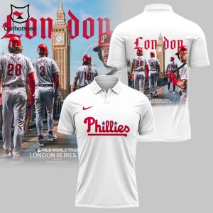 Philadelphia Phillies MLB 2024 Crossing The Pond Polo Shirt – White