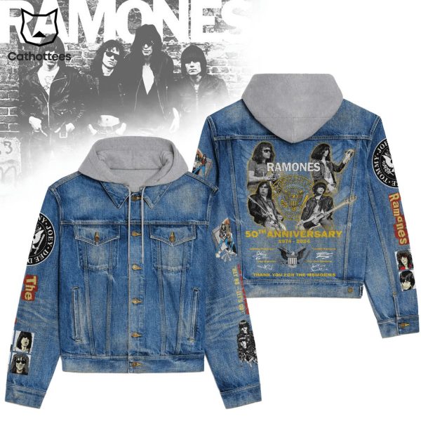 Ramones 50th Anniversary 1974-2024 Signature Thank You For The Memories Hooded Denim Jacket