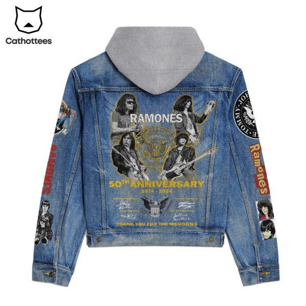 Ramones 50th Anniversary 1974-2024 Signature Thank You For The Memories Hooded Denim Jacket