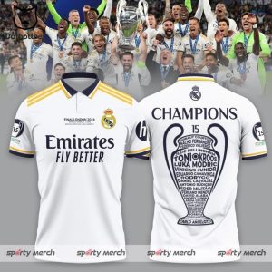 Real Madrid 2024 Champions League Winner 15 Times Polo Shirt