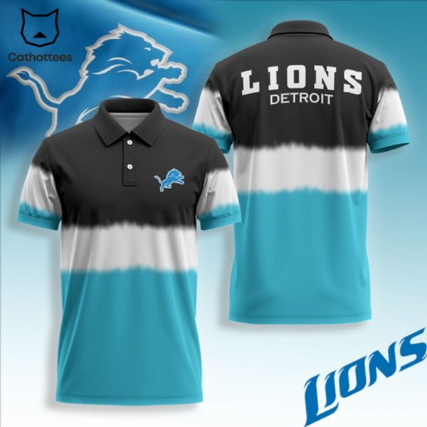 Detroit Lions Black Blue White Design Polo Shirt