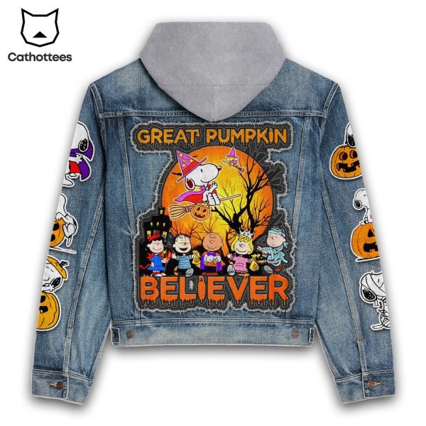 Snoopy Great Pumpkin Believer Hooded Denim Jacket